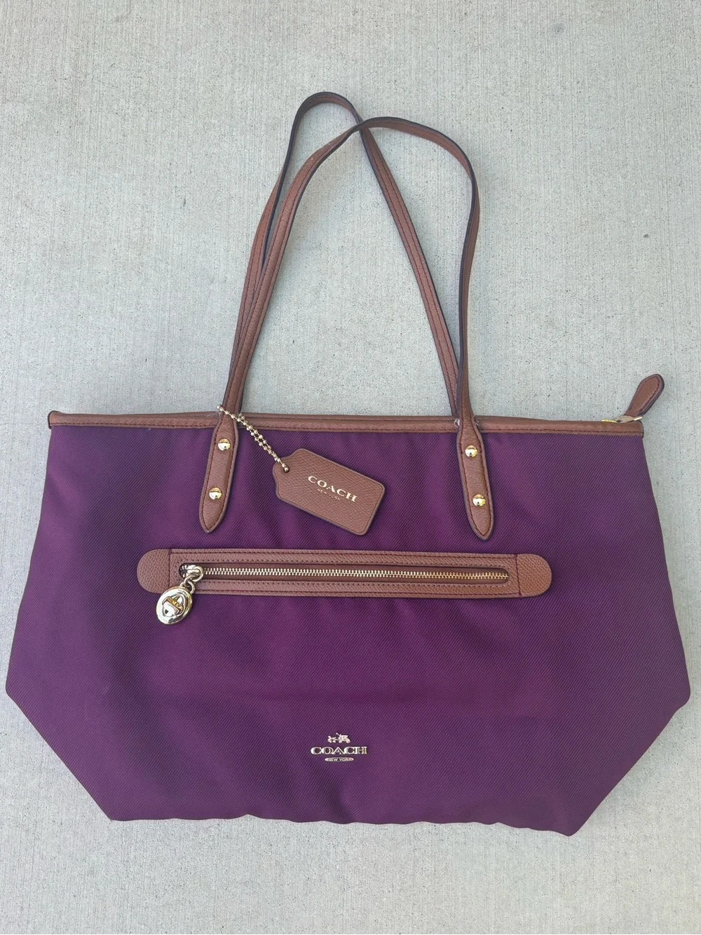 Coach Sawyer Purple Tote Bag with Brown Trim